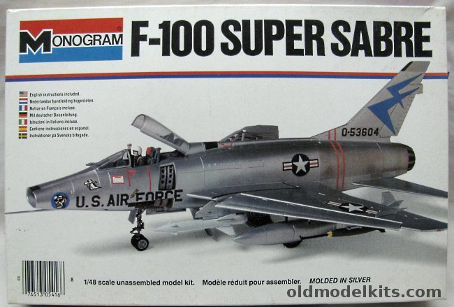 Monogram 1/48 F-100 Super Sabre - With SuperScale Decals - Fighter Bomber Camo or Natural Finish, 5416 plastic model kit
